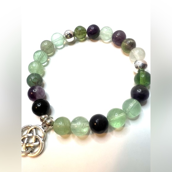 Gemstone Rope Bead Celtic Knot Charm Stretch Bracelet - Picture 2 of 3